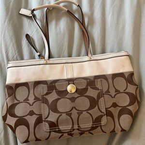 COACH Signature 11691 Khaki White Tote